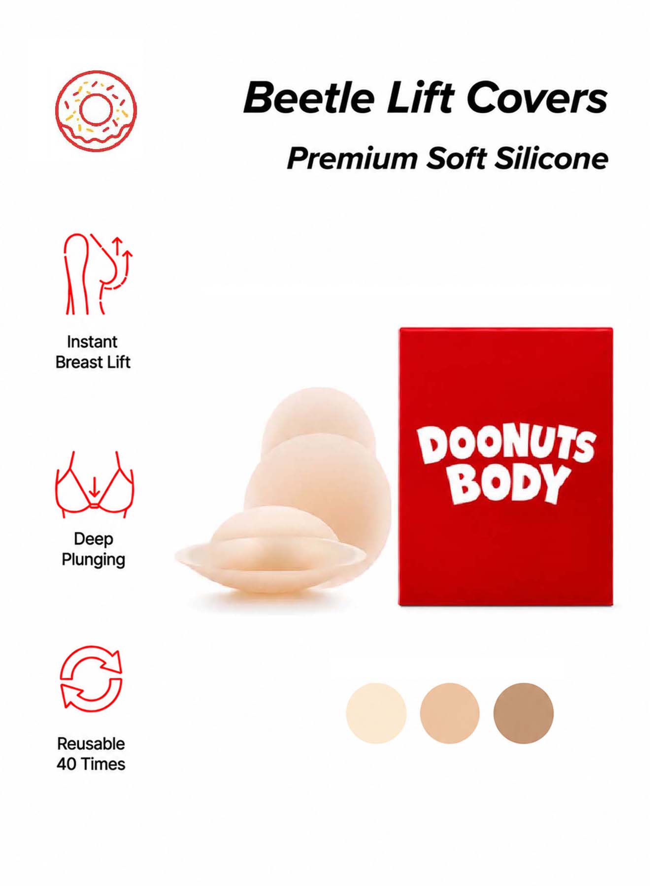 Push Up Bra Silicone - DOONUTS Görünmez Göğüs Kaldırıcı Pedler, Yeniden